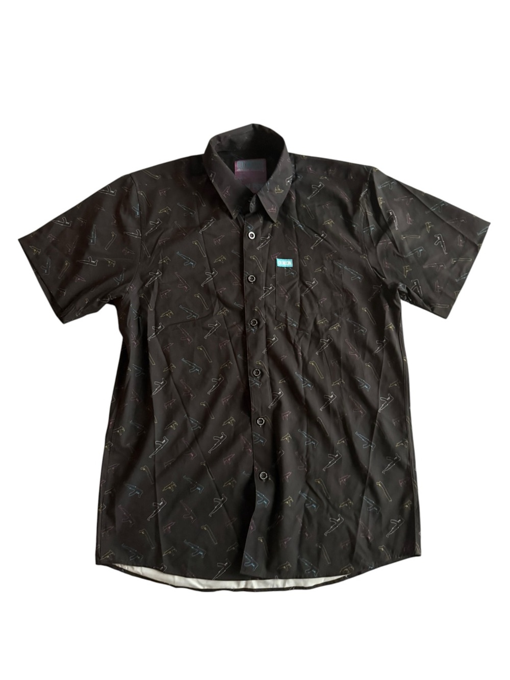 DIXXON Black Short-Sleeve Button-Down Shirt with Small Multicolor Print
